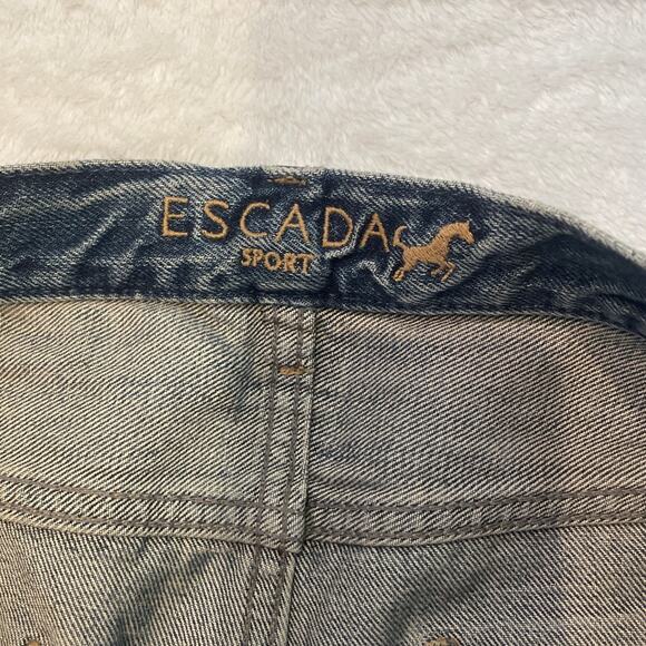 ESCADA SPORTS Rhinestone Patchwork Skinny Ripped Jeans 36 Bright Blue NWT - Picture 5 of 9